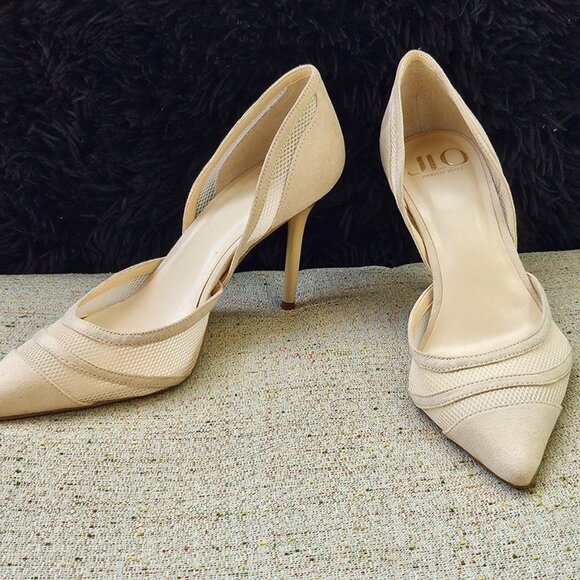 J LO Jennifer Lopez Women Heel sandal Pump Beige Textile Upper Shoe Size 8.5M - Picture 9 of 12